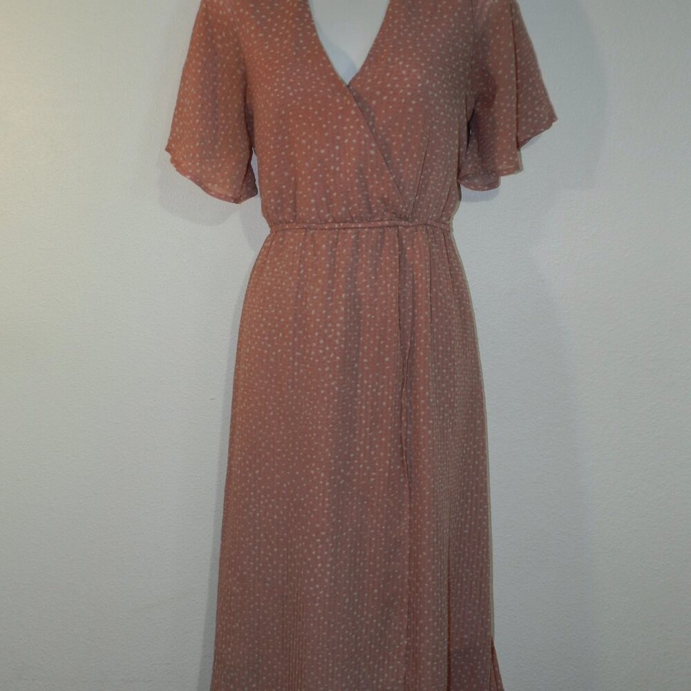 By the River fully lined lightweight V neck maxi dress, pastel coral with cream